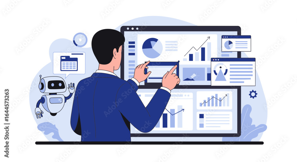 Aufkleber analyzing business data with artificial intelligence and interactive dashboards for business growth
