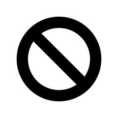 black and white vector illustration of a no symbol or prohibited sign, depicted as a solid black circle with a diagonal bar