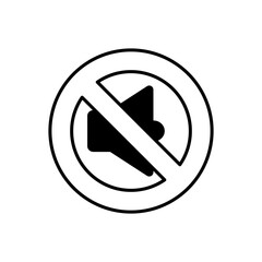 no sound sign vector icon. the design features a solid speaker icon inside a minimalist outline circle and a diagonal line.