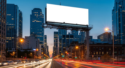 A blank vertical billboard towering above a city street, showcasing potential advertising concepts