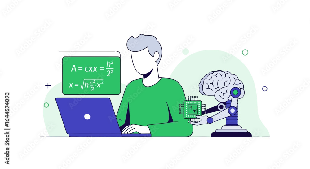 Aufkleber artificial intelligence development concept with engineer and robot brain illustration