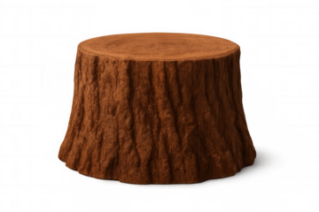 Realistic 3d rendering of a tree trunk with visible growth rings, isolated on a transparent background