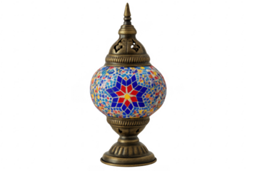 Turkish mosaic lamp shining with vibrant colors on transparent background