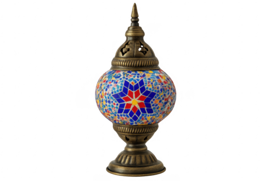 Turkish mosaic lamp shining with vibrant colors on transparent background - Powered by Adobe