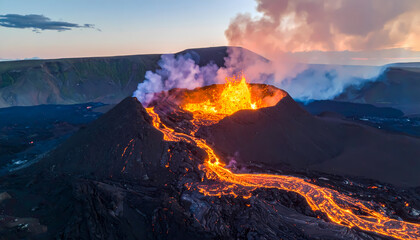 Volcanic eruption landscape photography