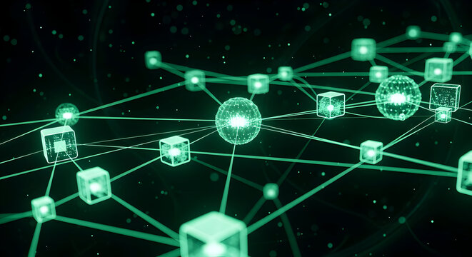 Abstract digital network with glowing connections and data points, representing virtual connectivity