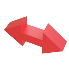  3D red wide double arrow icon, pointing both directions, clean smooth surface, ideal for diagrams, navigation signs, and infographic designs.