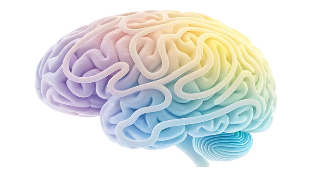 An abstract representation of the human brain showcasing its intricate neural pathways and cognitive functions in a spectrum of soft pastel colors