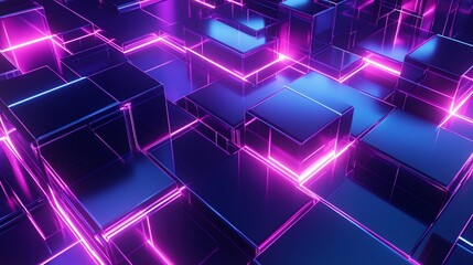 Futuristic Metallic Cubes Arrangement with Neon Highlights Background