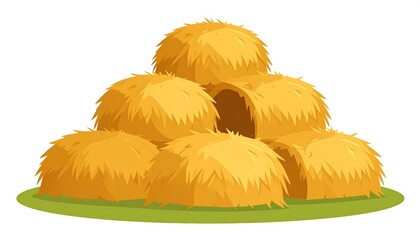 Illustration of a stacked hay bales on a green base in a cartoon style