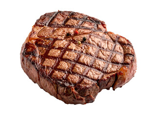 Cooked Delmonico Steak with Grill Marks, Angled Side View, Isolated