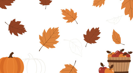 Obraz premium Autumnal Harvest Season Background With Pumpkins Apples And Colorful Leaves