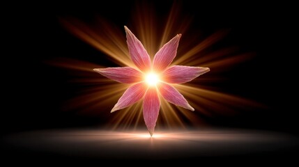 Glowing pink flower with radiating golden light against a dark background