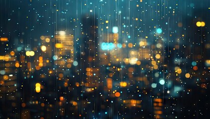 Obraz premium City lights blurred through rain-streaked window