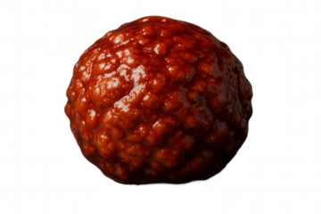 Savory meatball gleaming with rich tomato sauce, positioned on clean transparent backdrop for seamless culinary image integration