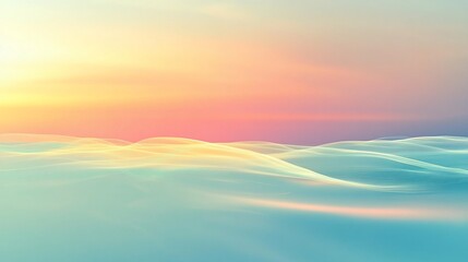 Serene Digital Landscape: Abstract Waves Under a Pastel Sunrise Gradient Sky
