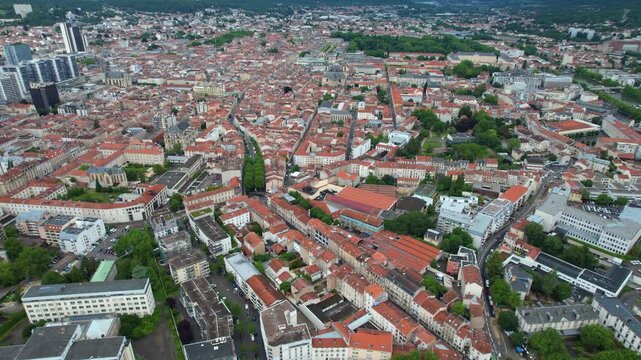Panorama aerial view of the old town of the city Nancy in France on a sunny noon in summer