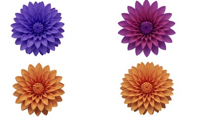 Colorful paper flowers isolated on white background