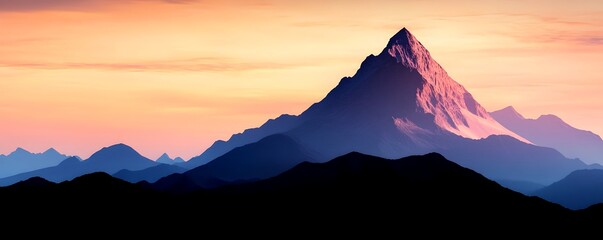 Towering mountain peak silhouetted against a vibrant fiery sunset sky creating a serene and landscape