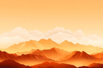 Breathtaking panoramic view of rugged rocky mountains bathed in the warm glowing light of a stunning sunset