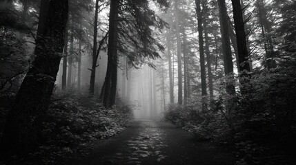 Misty forest path