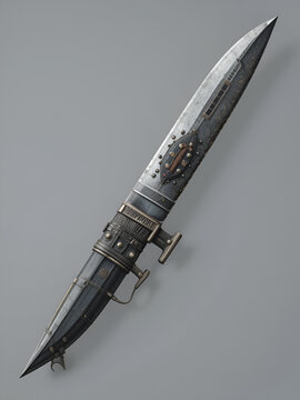 Knife old weapon whinger with black hilt. 3D graphic