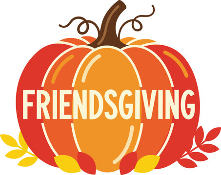 Friendsgiving Pumpkin With Autumn Leaves Illustration
