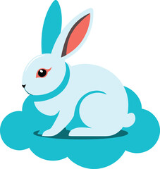 Cute blue bunny sitting on a cloud