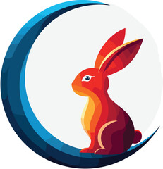 Stylized Rabbit Sitting on a Crescent Moon Logo