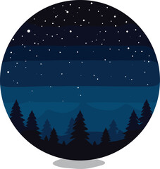 Serene Night Sky Over Pine Forest Landscape Illustration