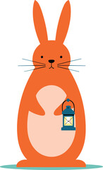 Cute orange rabbit holding a lantern