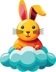 Cute cartoon bunny sitting on a cloud