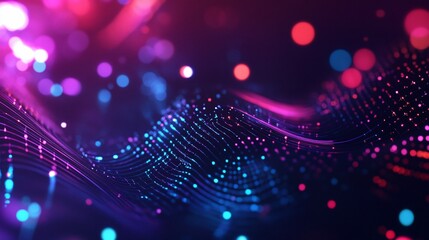 Dynamic wave of vibrant particles creating abstract futuristic landscape