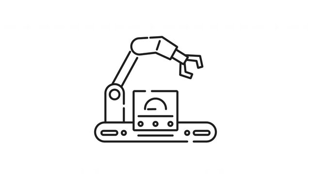 Automation line animation. Automation icon animation showcasing a robotic arm on a conveyor belt for seamless manufacturing. Suitable for technology presentations and videos.