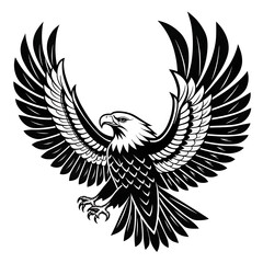 Obraz premium A Majestic Black and White Illustration of an Eagle with Wings Spread Wide in Flight Capturing its Powerful Presence