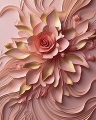 Drendered elegant Mother's Day card with golden embossed lettering  realistic texture soft pink background