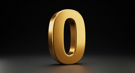 Gleaming Gold Number Zero Standing Alone on a Dark Studio Background, Representing Completeness and Potential