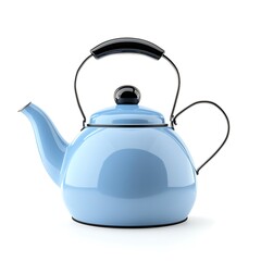 Obraz premium Light blue enamel teapot with black handle and lid knob