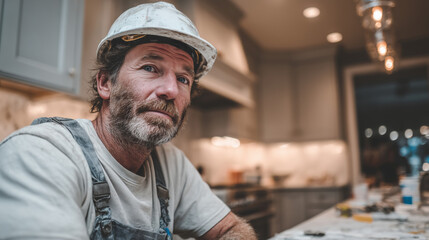 Contraction worker in the kitchen