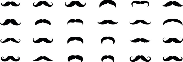 Classic gentleman's moustache silhouette isolated on transparent background
