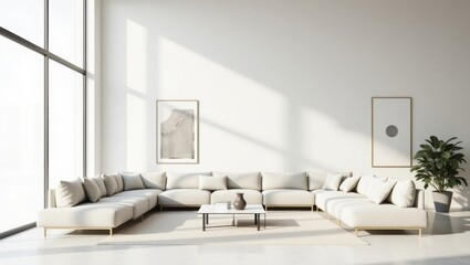 Spacious Modern Living Room with Large U-Shaped Sofa and Natural Light