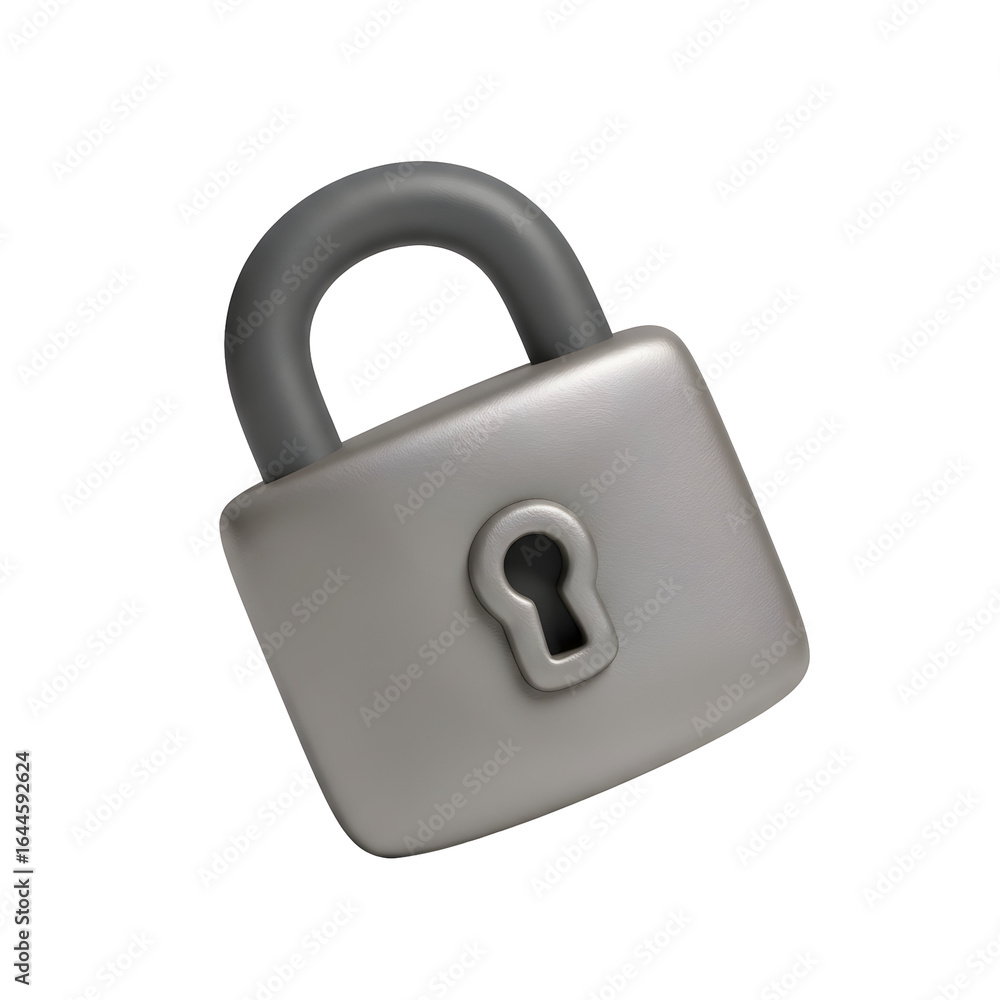 Poster 3d render of gray padlock on transparent background: modern digital security icon