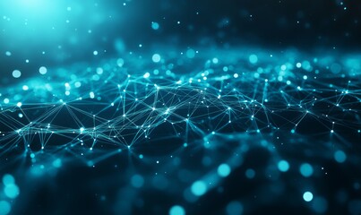 A captivating digital landscape featuring interconnected lines and blue glowing dots, representing data flow and connectivity in a technological environment.