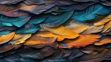 Obraz premium A layered composition of feathers in varying shades, creating depth and dimension.