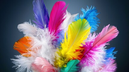 Obraz premium A vibrant feather bouquet against a muted background, emphasizing color contrast.