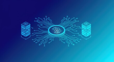 Bitcoin Cryptocurrency Concept with Servers and Circuit Board.