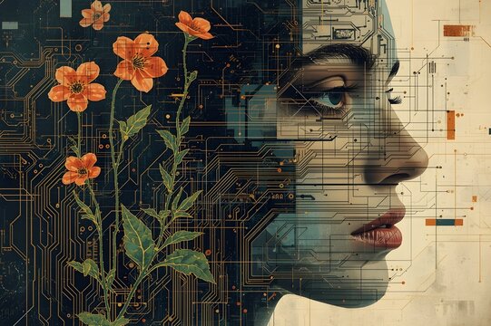 stunning blend of human consciousness and machine logic, blurring the lines of identity.