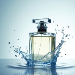 Luxurious Perfume Bottle Captures Attention Amidst Refreshing Water Splash and Elegant Sparkles