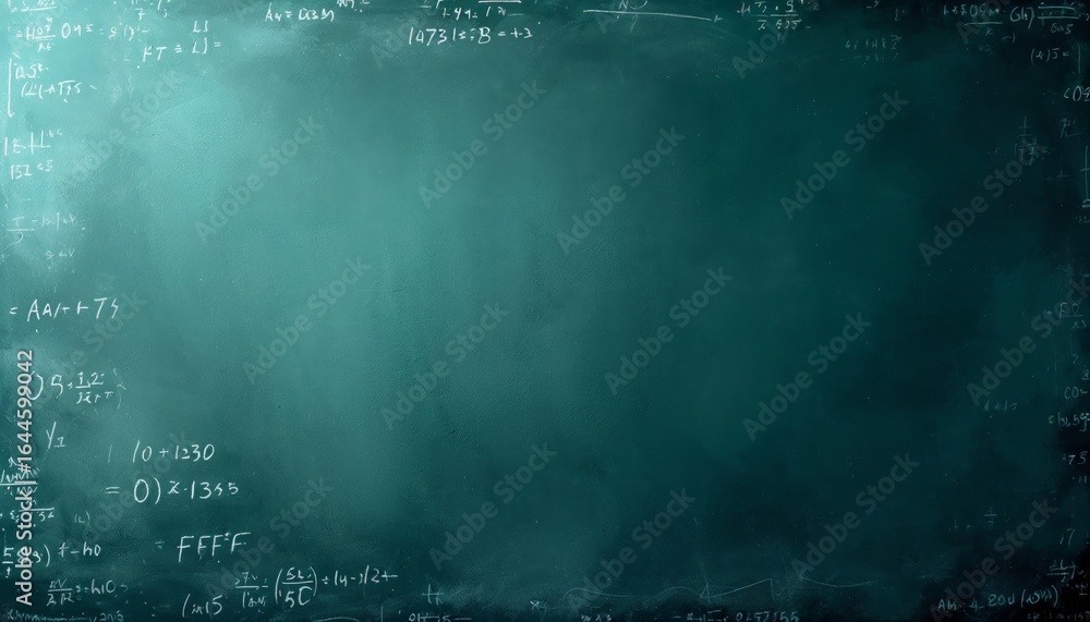 Poster mathematical formulas on a chalkboard fading to blank space for educational backgrounds in math and 
