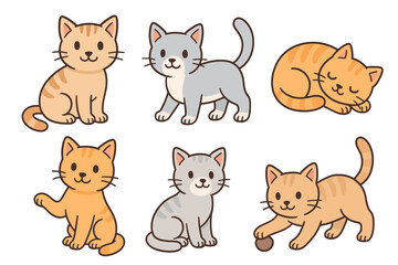Obraz premium Cute Vector Cats in Various Poses - Flat Cartoon Style